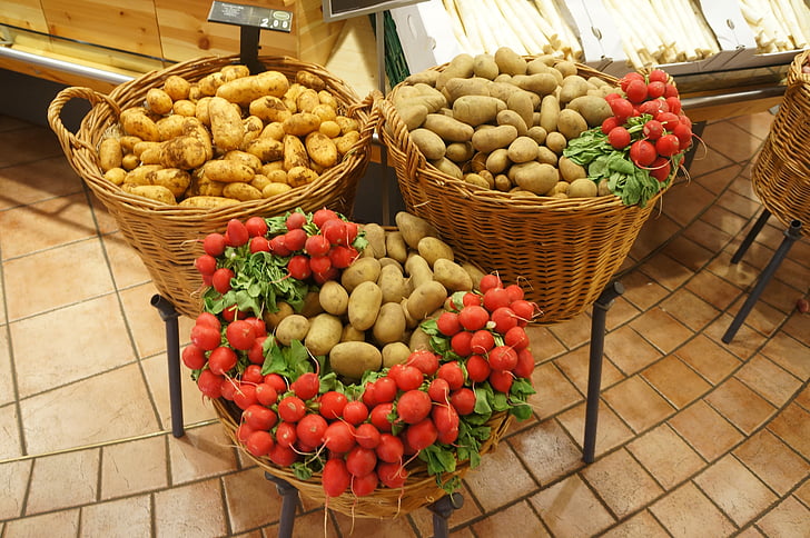patate, verdure, Ravanelli, cibo, organico, sano, mercato