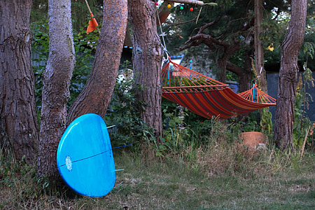 forest, surfboard, hammock, darss, summer, baltic sea, darß
