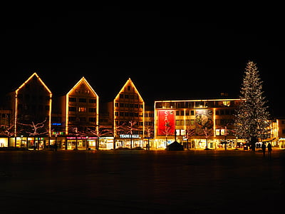 Vánoční, vánoční světla, osvětlení, lampy, Vánoční dekorace, náměstí s katedrálou, Ulm