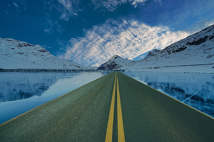 cesta, cestné, Mountain, ľad, Diaľnica, Cestovanie, preprava