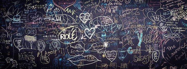 grafiti, papan tulis, papan tulis, Cinta, tangan, ditarik, Valentine