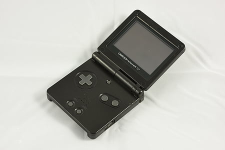 gameboy advance sp, nintendo, video game, handheld, console, game system, black