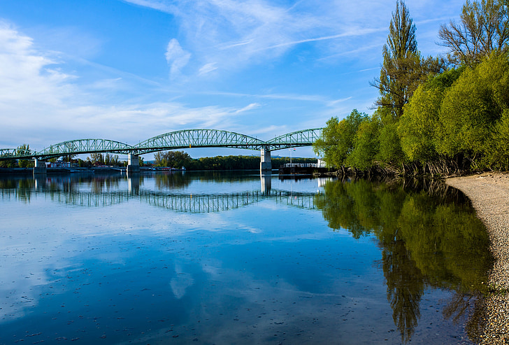 danube, river, maria valeria bridge, esztergom, reflection