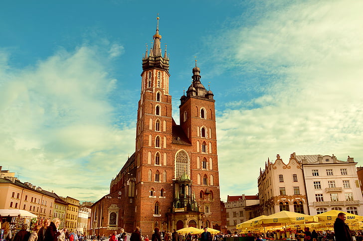 pilsēta, ēkas, baznīca, Polija, kvadrāts, Krakovas, arhitektūra