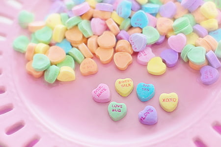 Valentine candy, Herzen, Gespräch, Süß, Urlaub, mehrfarbig, süße Speisen