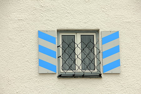 okno, paski, siatki, niebieski biały, Architektura, fasada, ściany - funkcja budynku