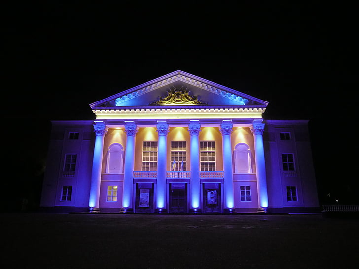 theatre, night, the façade of the, baroque, architecture, famous Place, illuminated