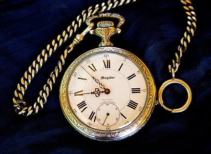 tid, loppemarked, streng, antikke ure, lommeur, guld, Guld farvet