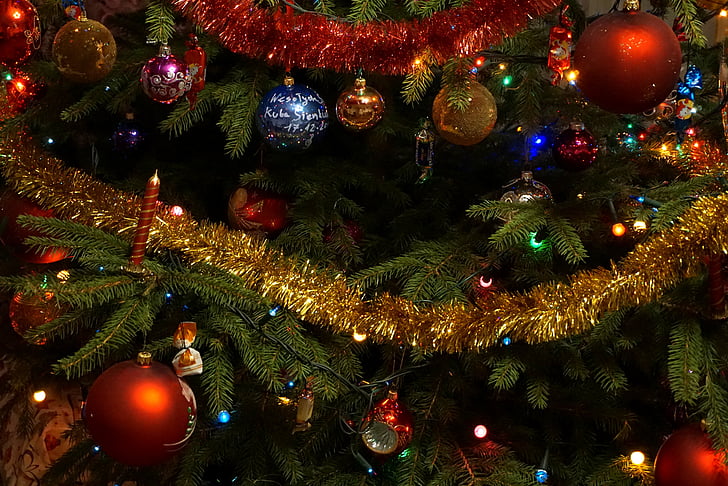 Božić, božićno drvce, Dekoracije, svjetla, ukrasi, Božić, dekoracija