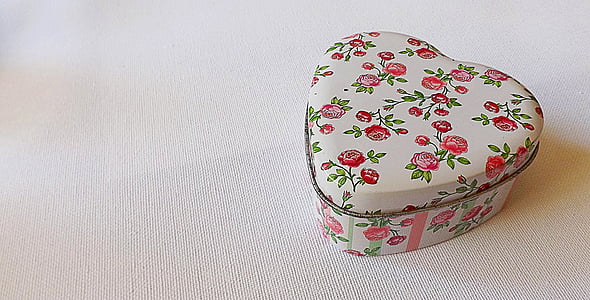 caja de joyería, patrón de color de rosa, caja de metal, en forma de corazón, flor, caja, regalo