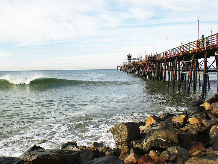 pier, wave, ocean, oceanside, california