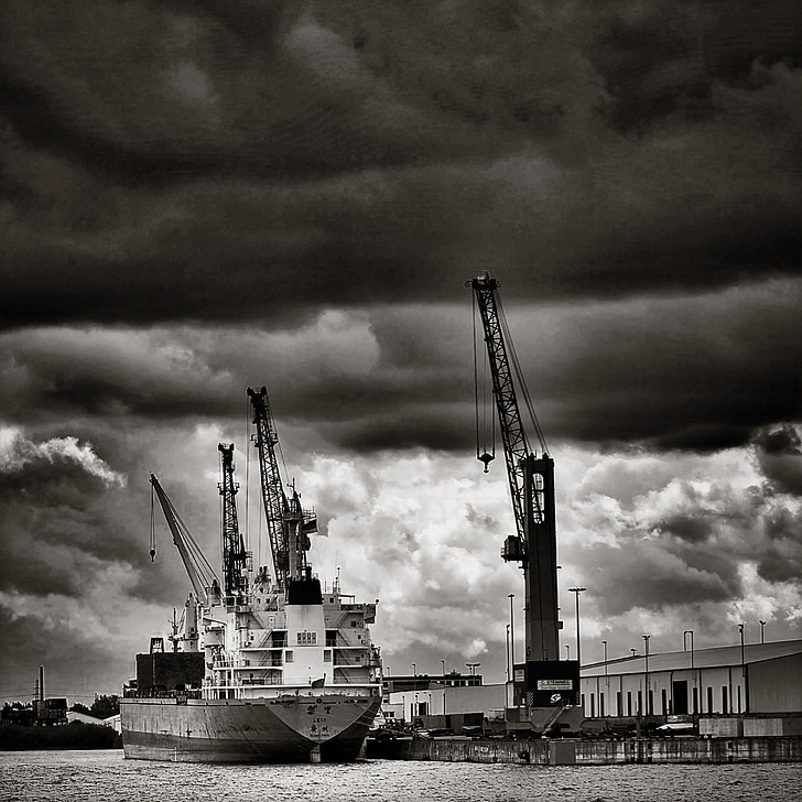 Hamburg, Port, konténer, Németország, boot, hajó, hajók