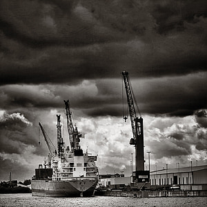 Hamburk, přístav, kontejner, Německo, spuštění počítače, loď, lodě