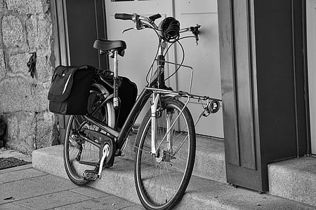 fiets, twee wielen, zwart-wit, stedelijke, fiets, vervoer, pedalen