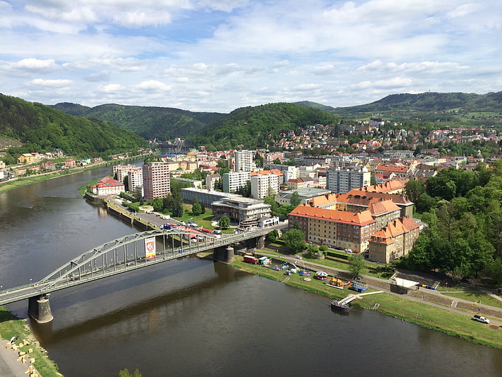 Чешка република, Decin, река, природата, архитектура, градски пейзаж, Европа