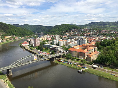 Republica Cehă, Decin, Râul, natura, arhitectura, peisajul urban, Europa