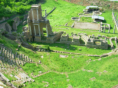 gräs, amfiteater, ruin, Toscana, Volterra