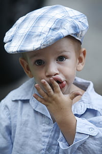 portrait, thought, attention, boy, child, cap, funny