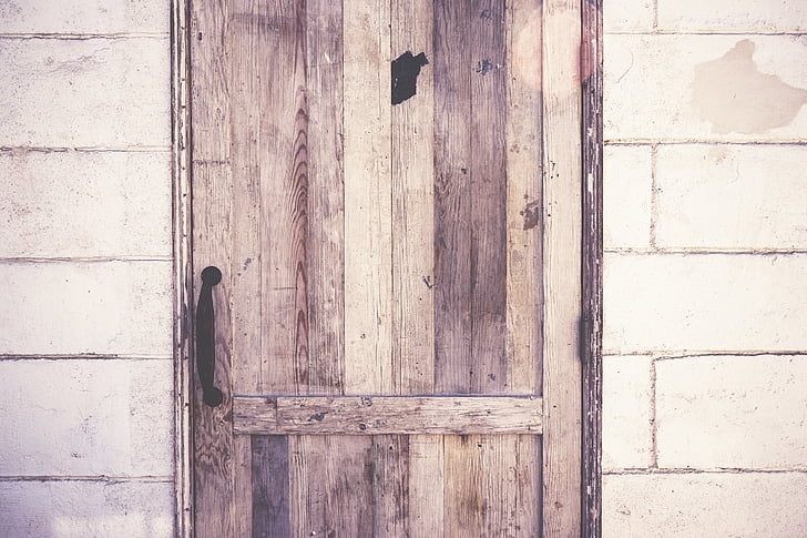 brown, wooden, pallet, door, wood, handle, wall