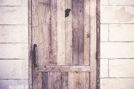 marrón, madera, plataforma, puerta, madera, mango, pared
