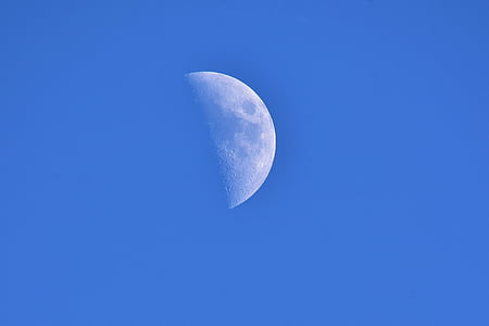 Luna, cielo, blu, mezza luna, spazio, stato d'animo, astronomia