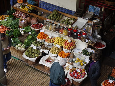 Madeira, frutas, Portugal, pasillo del mercado, Funchal, fruta, vitaminas