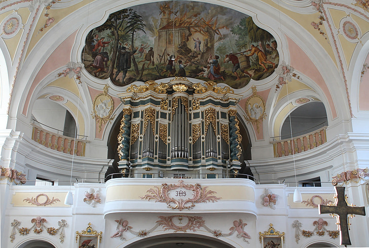 bettbrunn, St salvator, templom, orgona, csövek, belső, vallási