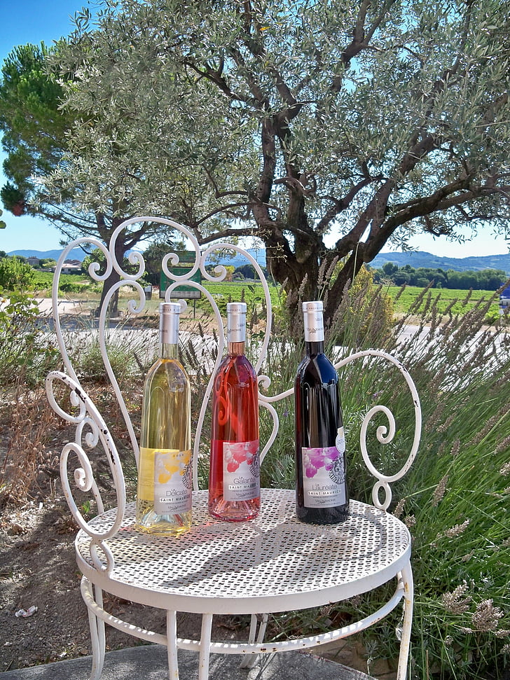 bottles of wine, côtes du rhône, white, rose, red, beverage, refreshing