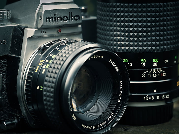 fotokamera, kameran, Minolta, Fotografi, gamla, nostalgi, Vintage