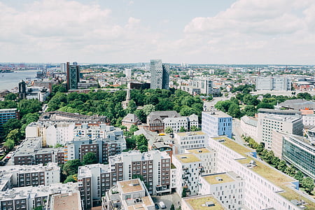 antena, foto, pilsēta, uzņēmējdarbības, debesis, ceļojumi, Hamburg