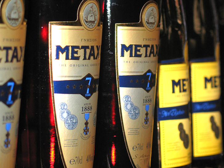 Metaxa, henget, pullo, alkoholin, lasiset pullot, alkoholijuomia, juoma