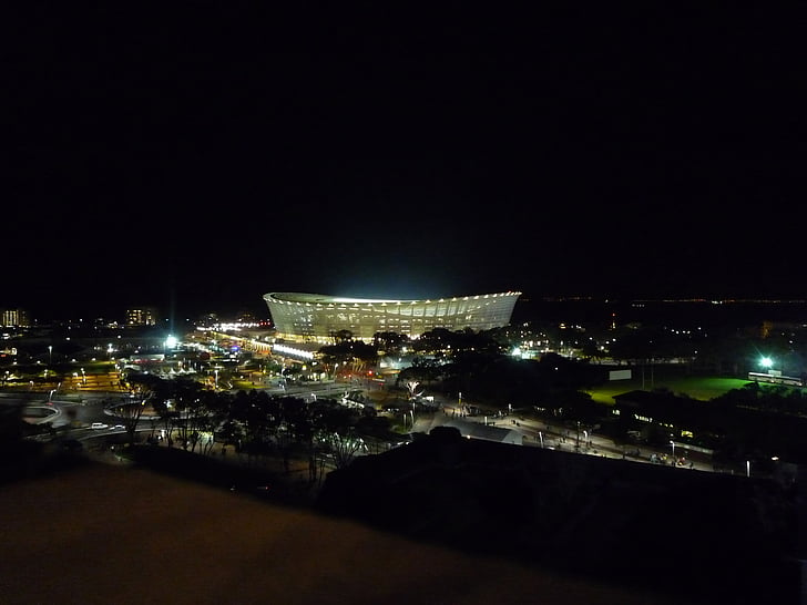 Stadium, fotboll, Kapstaden, natt, lampor, ljus, världen