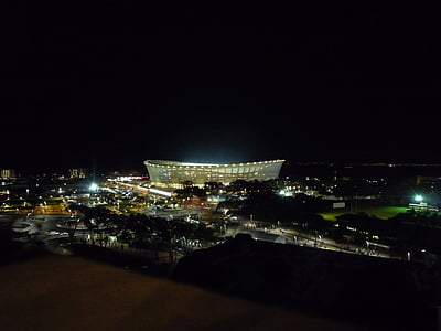 Stadium, Jalkapallo, Kapkaupunki, yö, valot, valo, maailman