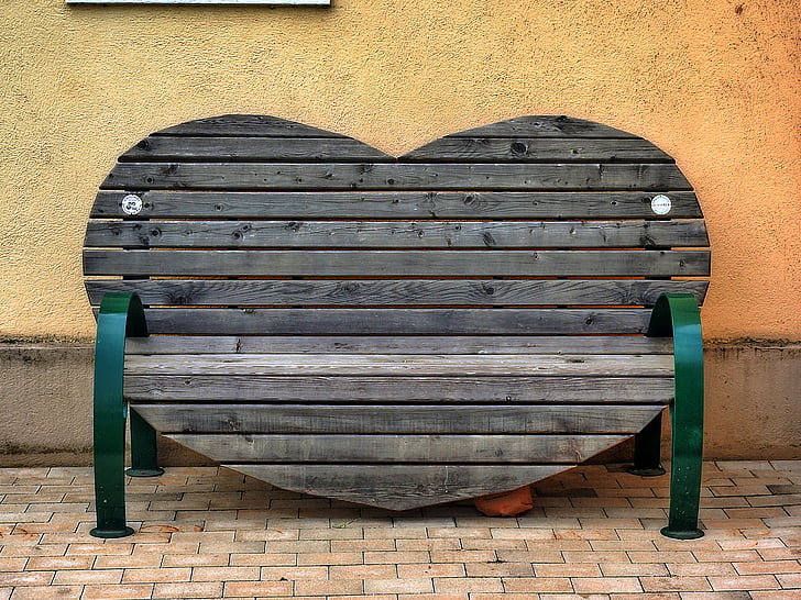 пейка, форма сърце, банка, седалка, дърво - материал, архитектура, на открито