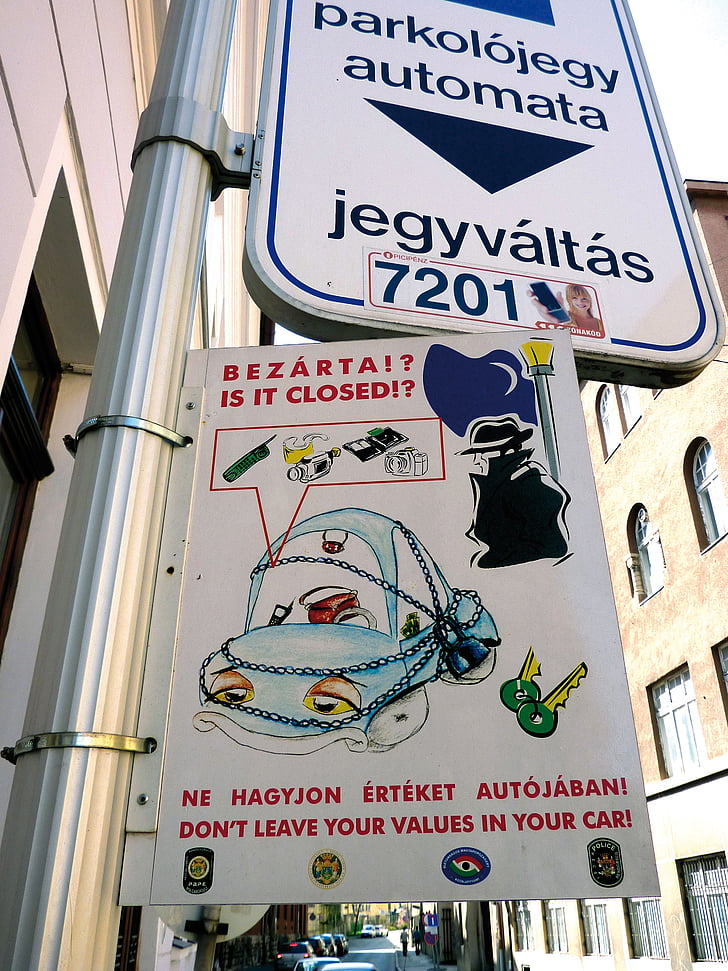 tanda-tanda lucu, Taman, Catatan, Hongaria, Pecs, papan informasi, perisai