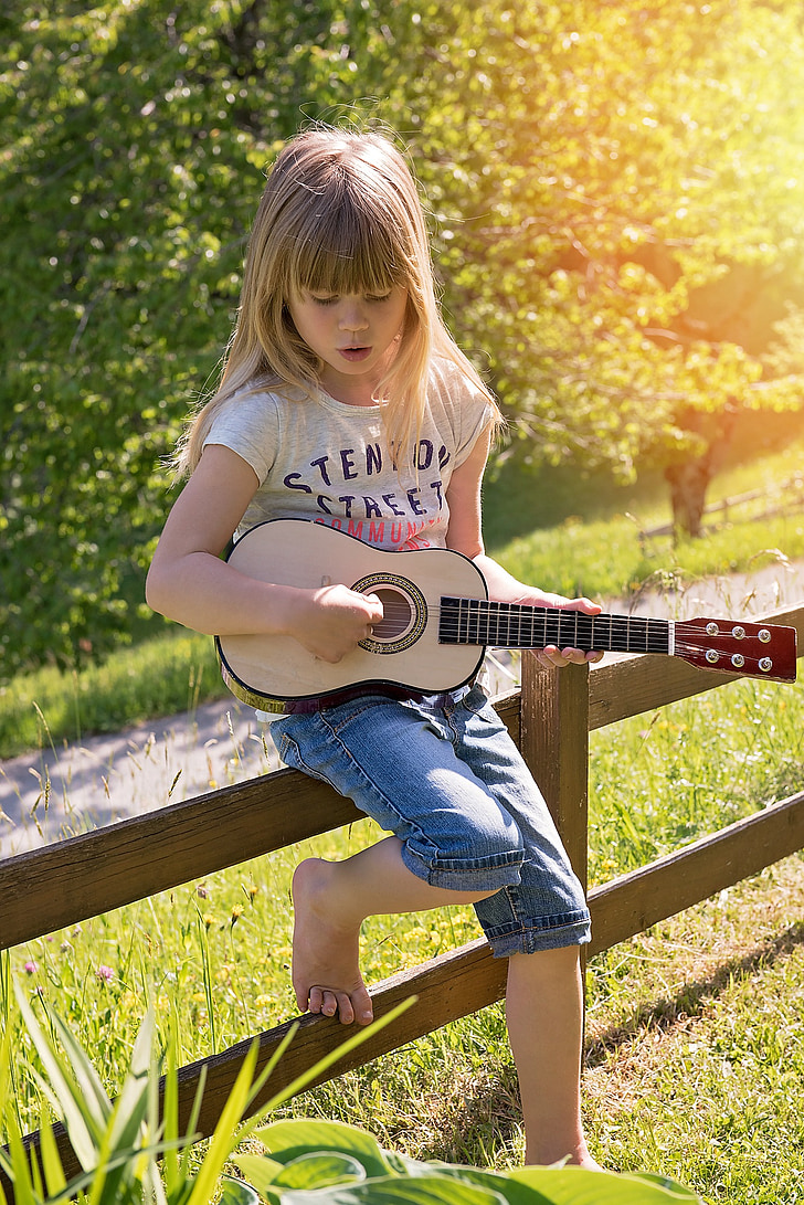 person, human, child, girl, guitar, music, out
