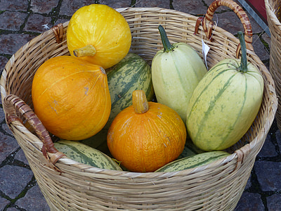 cesta, abóboras, Outono, cores, pedras para calcetar, mercado, Praça