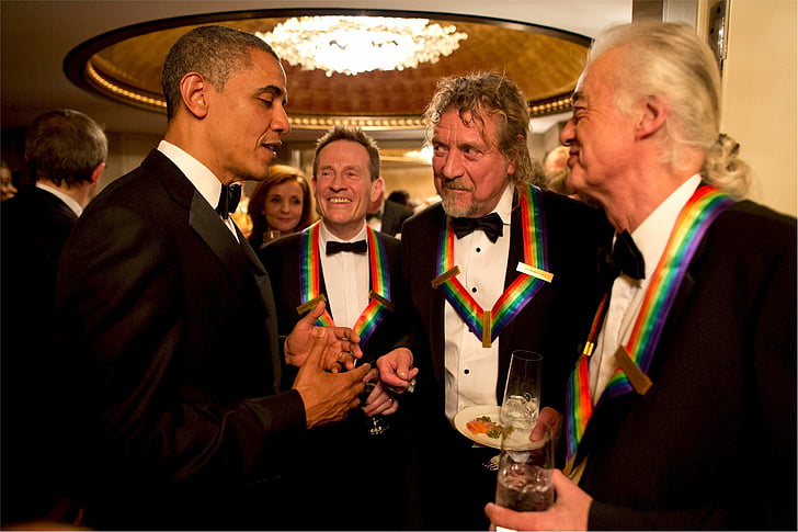 Barack obama, John Paul Jones, Robert plant, Jimmy-Seite, LED Zeppelin-Überlebenden, Kennedy Center event, amerikanische
