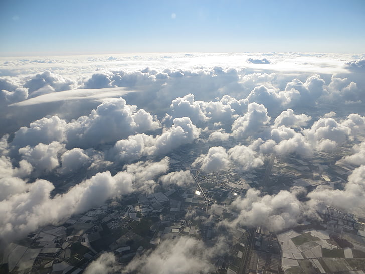 núvols, vista superior, avió, veure, avió, Vista aèria, volant