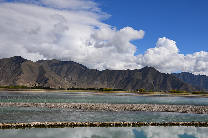 Rzeka Lhasa, Tybet, góry, Natura, Jezioro, krajobraz, pejzaż