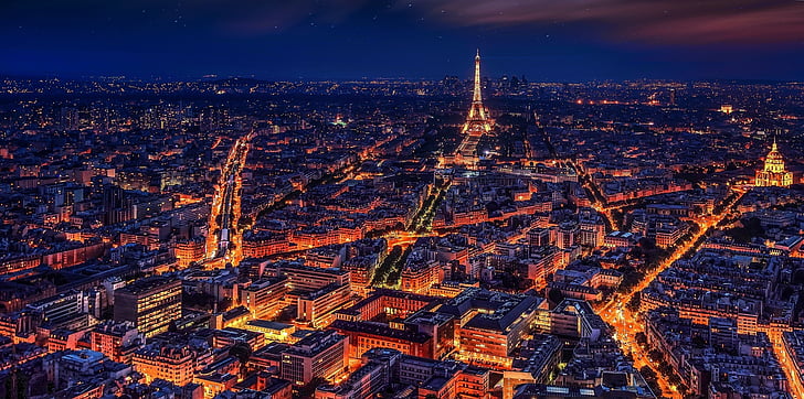 Paryžius, Prancūzija, Eifelio bokštas, naktį, Naktinis Paryžius, Miestas, didmiesčių