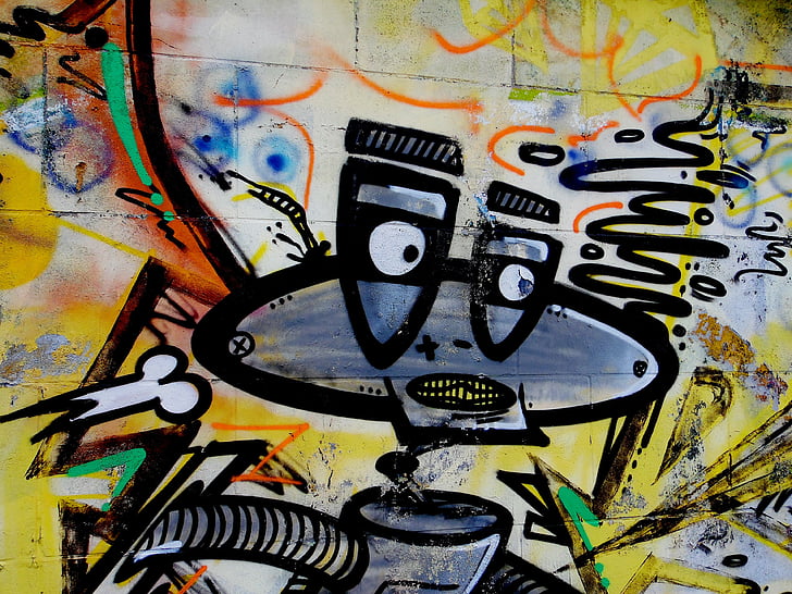 szín, fal, graffiti, színes, robot, festék, Street art