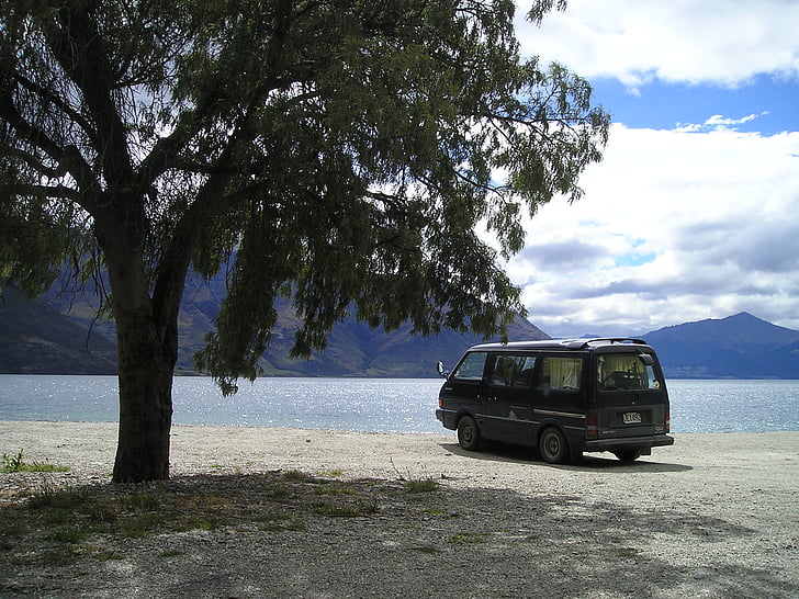 Nový Zéland, Jižní ostrov, jezero, VW, autobus, cestování