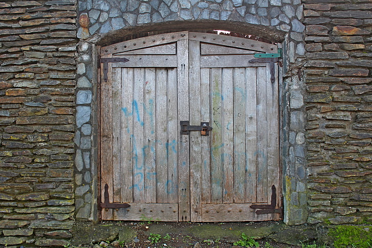 ajtó, Castle, régi, építészet, fal, középkori, bejárat