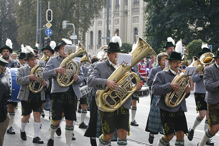 oktoberfest, costume parade, brass band