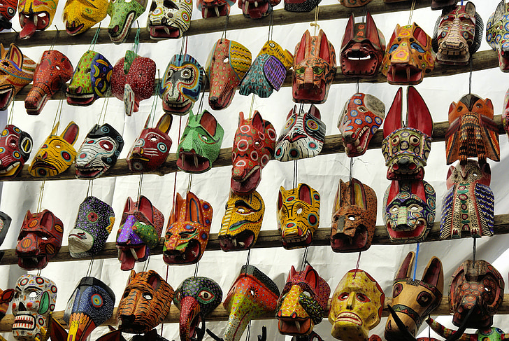 Guatemala, trhu, masky, typické, San pedro