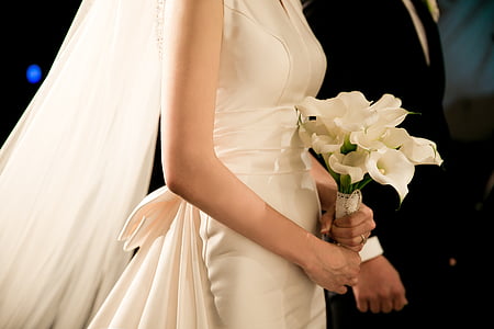wedding, veil, the bride, bouquet, bride, wedding dress, wedding ceremony