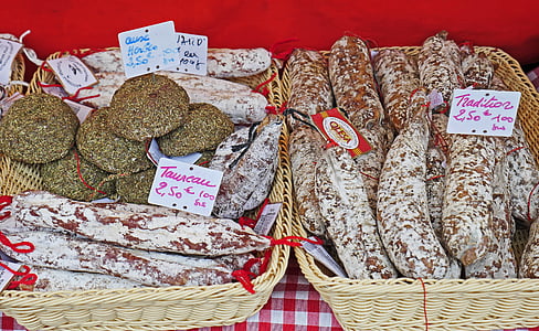 salami, french, market stall, flower market, nice, offer, south of france