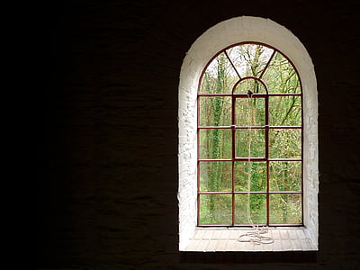 window, arch, arched, frame, outside, view, architecture