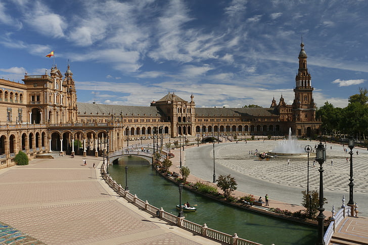Hispaania väljak, Sevilla, Hispaania, Andaluusia, arhitektuur, kuulus koht, Euroopa
